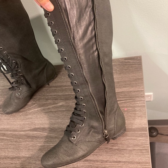 Zanotti knee high coated cotton leather versatile boots - Picture 4 of 16